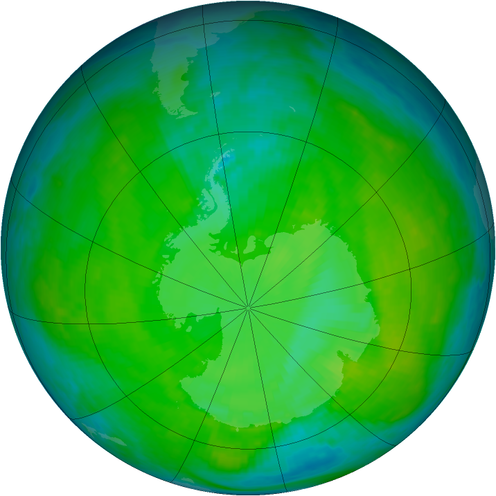 Antarctic ozone map for 23 December 1987